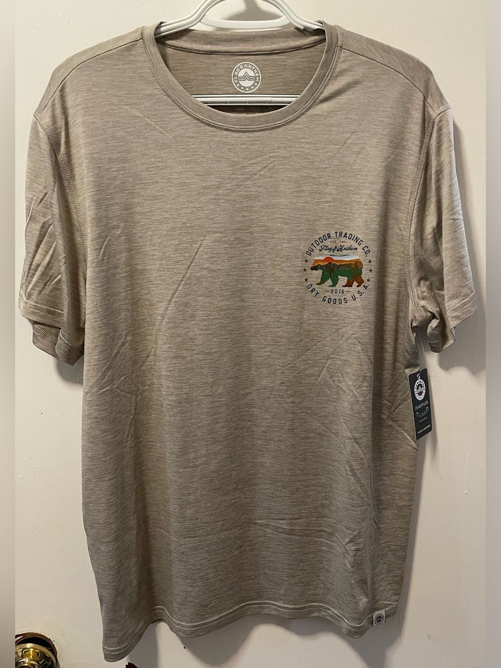 Flag & Anthem Men's Oatmeal Short Sleeve T-Shirt Top Graphic Tee Size Medium M